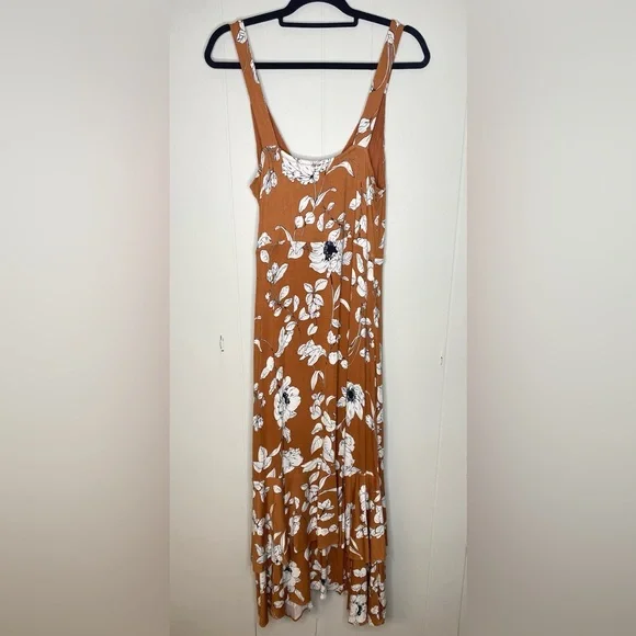 Anthropologie Ruffled Floral Midi Dress Brown Size‎ Medium Stretchy soft wrap - Picture 7 of 7